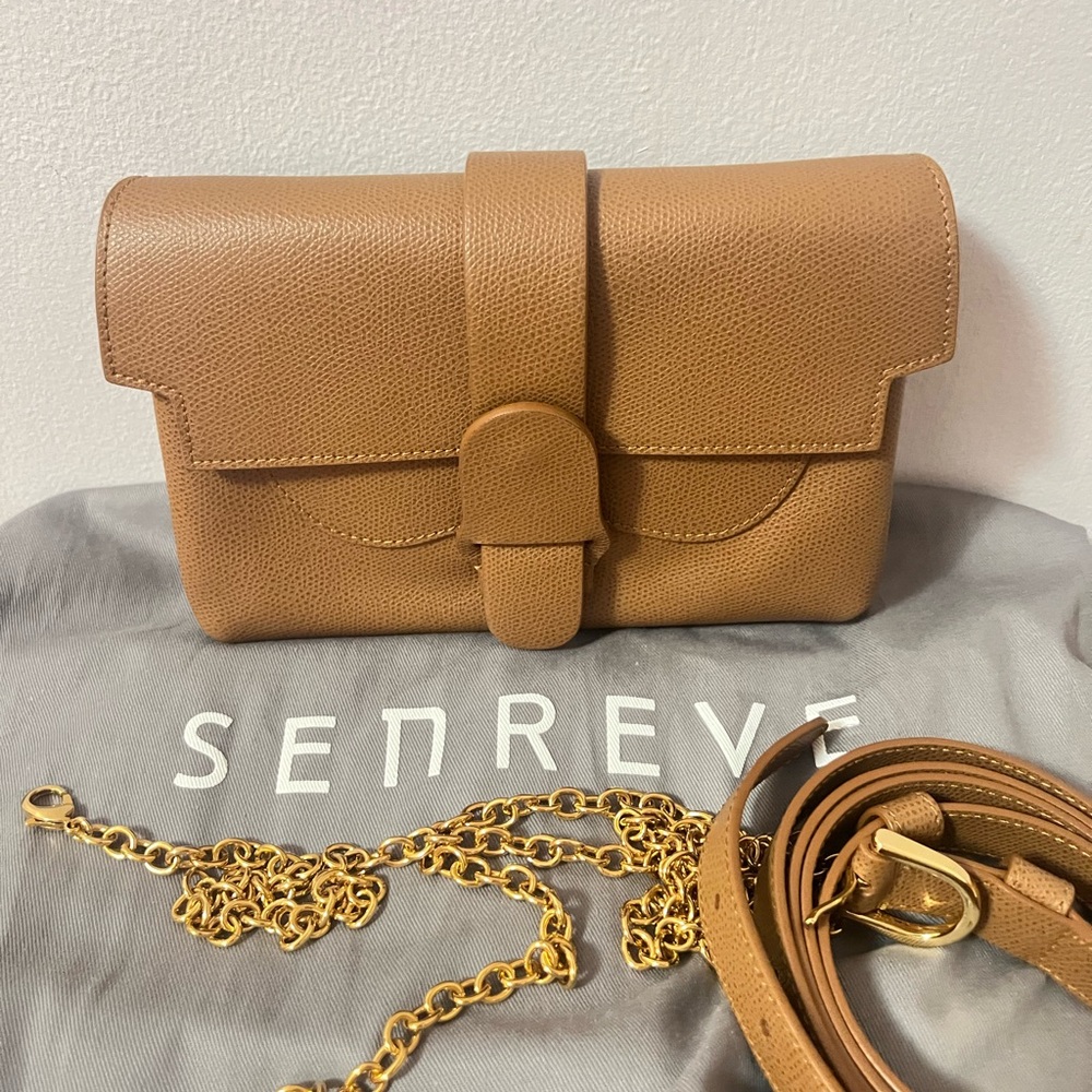 SENREVE ARIA BELT BAG sand brown with strap and chain